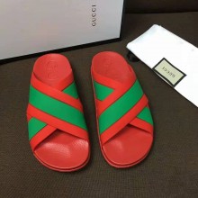 gucci Men's rubber red slide sandal with Web 2021