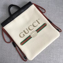 Gucci Print Leather Vintage Logo Drawstring Small Backpack Bag 523586 White 2018