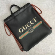 Gucci Print Leather Vintage Logo Drawstring Small Backpack Bag 523586 Black 2018