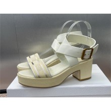 Dior Natural Raffia with white Calfskin Dway Heeled Sandal 2024