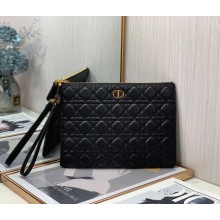 Dior Large Caro Daily Pouch in Black Supple Cannage Calfskin 2023