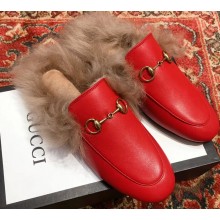 Gucci Princetown Leather Fur Slipper Red