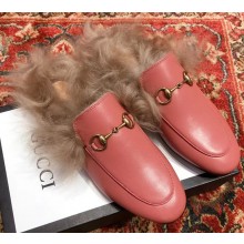 Gucci Princetown Leather Fur Slipper Pink 
