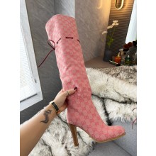Gucci 8.5cm heel GG Canvas long Boots Pink