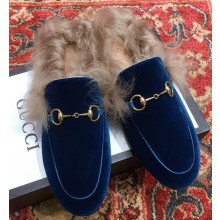 Gucci Princetown Jordaan Fur Wool Slipper Velvet Light Blue 2018