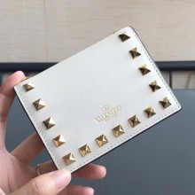 Valentino Compact Rockstud Flap French Wallet White