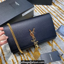 saint laurent Kate chain wallet with tassel in caviar leather 354119 black/gold