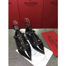 VALENTINO PATENT CAGE ROCKSTUD NOIR BALLET FLAT black