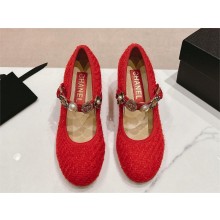 Chanel Wool Tweed, Imitation Pearls & Metal Mary Janes G45777 red 2024 