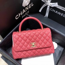 Chanel Caviar Leather Medium Cocohandle Chain Bag rouge WITH GOLD HARDWARE (ORIGINAL QUALITY)