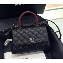 Chanel Caviar Leather Small Lizard Cocohandle Chain Bag Black With Silver Hardware 2017
