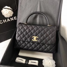 Chanel Caviar Leather Medium Cocohandle Chain Bag Black WITH GOLD HARDWARE (ORIGINAL QUALITY)