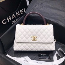 Chanel Caviar Leather small Lizard Cocohandle Chain Bag white WITH gold HARDWARE (ORIGINAL QUALITY)