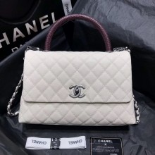 Chanel Caviar Leather Medium Lizard Cocohandle Chain Bag white WITH silver HARDWARE (ORIGINAL QUALITY)