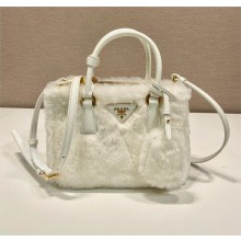 Prada Galleria Shearling Mini Bag 1BA906 white 2023