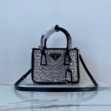 Prada Galleria Satin Mini Bag with Crystals 1BA906 black 2023
