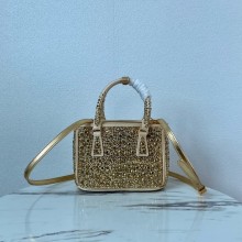 Prada Galleria Satin Mini Bag with Crystals 1BA906 Gold 2023