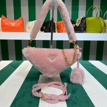 Prada Triangle Shearling Mini Bag 1BC543 Pink 2023 