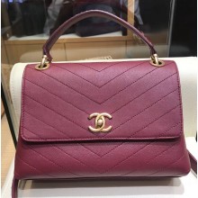 Chanel Calfskin Chevron Chic Small/Medium Flap Top Handle Bag A57147/A57149 Burgundy 2018