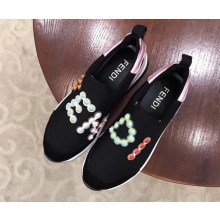 Fendi multicolor Studs Fabric Sneakers Logo Black 2018