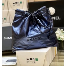 CHANEL Metallic Calfskin & Blue Metal 22 medium Handbag AS3261 navy blue 2022(ORIGINAL QUALITY)