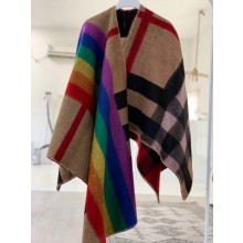 BURBERRY RAINBOW CHECK WOOL AND CASHMERE BLANKET PONCHO 2019