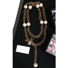 Gucci Gold Metal Pearls With Bee Necklace 2018