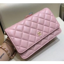 Chanel Lambskin Leather Quilting Wallet On Chain WOC Bag Pink