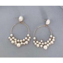 Celine Pearl Hoop Earrings Silver/White 2018