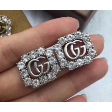 Gucci GG Crystal Square Stud Earrings Silver 2018 