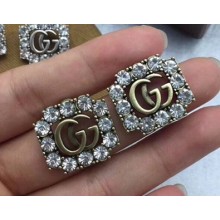 Gucci GG Crystal Square Stud Earrings Light Gold 2018 