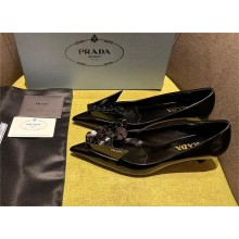Prada Brushed leather pumps with floral appliqués 1I300N black 2023