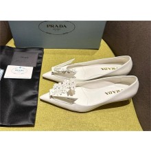 Prada Brushed leather pumps with floral appliqués 1I300N white 2023