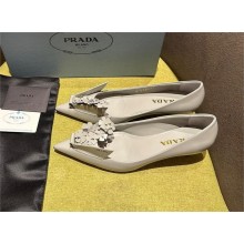 Prada Brushed leather pumps with floral appliqués 1I300N GRAY 2023