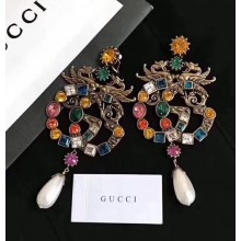 Gucci Crystal Double G Earrings ‎515825 Aged Gold Finish 2018  