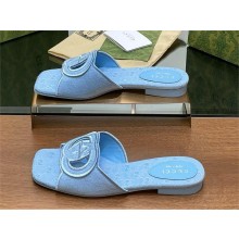 Gucci BLUE GG canvas Women's Interlocking G slide sandal 790447 2024