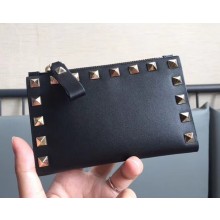 Valentino Rockstud Pocket Bi-Fold Wallet 0605 Black 