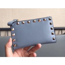 Valentino Rockstud Pocket Bi-Fold Wallet 0605 Blue