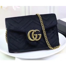 Gucci Velvet GG Marmont Matelassé Chevron Mini Bag 474575 Black 2017