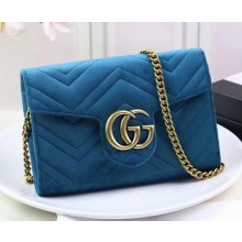 Gucci Velvet GG Marmont Matelassé Chevron Mini Bag 474575 Blue 2017