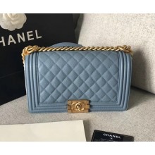 Chanel Original Quality caviar medium Boy Bag gray blue with gold hardware