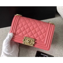 Chanel Original Quality caviar small Boy Bag pink With gold Hardware