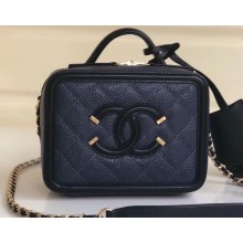 Chanel CC Filigree Grained Vanity Case Mini Bag A93342 Navy Blue/Black