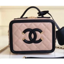 Chanel CC Filigree Grained Vanity Case Mini Bag A93342 Beige/Black
