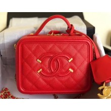 Chanel CC Filigree Grained Vanity Case Mini Bag A93342 Red