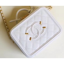 Chanel CC Filigree Grained Vanity Case Mini Bag A93342 White