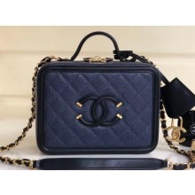 Chanel CC Filigree Grained Vanity Case Medium Bag A93343 Navy Blue/Black