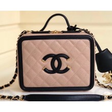 Chanel CC Filigree Grained Vanity Case Medium Bag A93343 Beige/Black