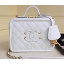 Chanel CC Filigree Grained Vanity Case Medium Bag A93343 White