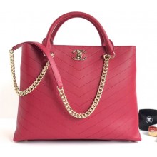 Chanel Calfskin Coco Chevron Large Shopping Tote Bag Red A57553 2018